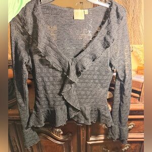 GLG GOOD LUCK GEM Black Lace Ruffle Blouse